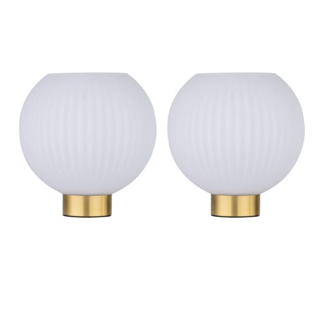 First Choice Lighting Set of 2 Betchley - Battery Operated Satin Brass Lamp with White Glass in Gold - image 1