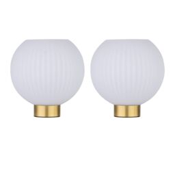 First Choice Lighting Set of 2 Betchley - Battery Operated Satin Brass Lamp with White Glass in Gold