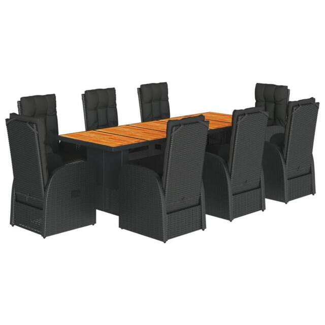Berkfield Home 9 Piece Garden Dining Set with Cushions Black Poly Rattan - image 1
