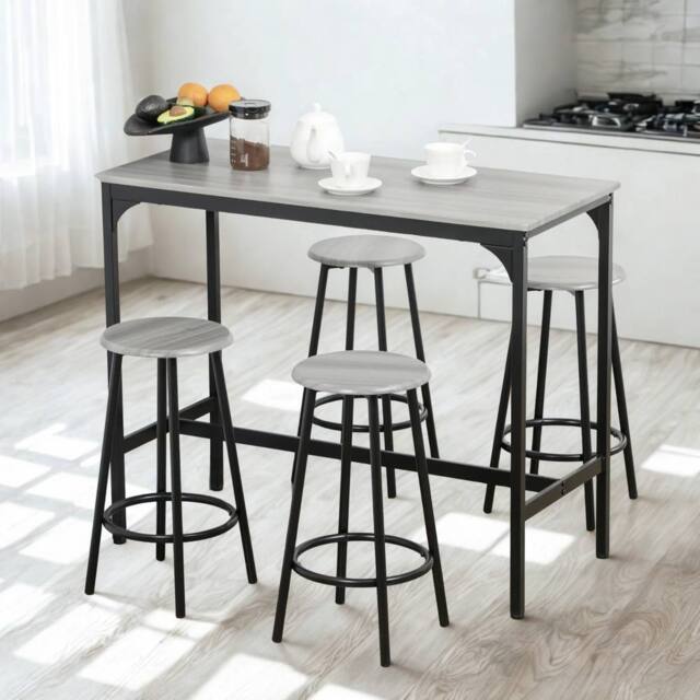 Pirlo Plush 5-Piece Dining Table & Stool Set Kitchen Living Room Industrial Grey - image 1