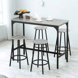 Pirlo Plush 5-Piece Dining Table & Stool Set Kitchen Living Room Industrial Grey - thumbnail 4