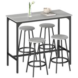 Pirlo Plush 5-Piece Dining Table & Stool Set Kitchen Living Room Industrial Grey - thumbnail 7