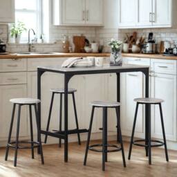 Pirlo Plush 5-Piece Dining Table & Stool Set Kitchen Living Room Industrial Grey - thumbnail 3
