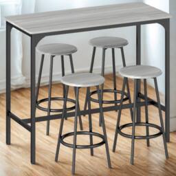 Pirlo Plush 5-Piece Dining Table & Stool Set Kitchen Living Room Industrial Grey - thumbnail 2