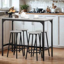 Pirlo Plush 5-Piece Dining Table & Stool Set Kitchen Living Room Industrial Grey - thumbnail 5