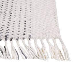 Wyld and Coco Handwoven White and Grey Wool Cotton Rug Flat Weave Tassels - Size: 80 cm x 150 cm - thumbnail 5