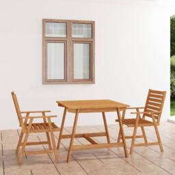 Berkfield Home 3 Piece Garden Dining Set Solid Acacia Wood in Brown - thumbnail 1
