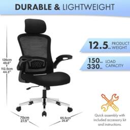 EONLION Black, Model 744 Ergonomic Office Chair for Work & Study Chair in Black - Size: 100 cm - thumbnail 2