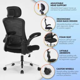 EONLION Black, Model 744 Ergonomic Office Chair for Work & Study Chair in Black - Size: 100 cm - thumbnail 3