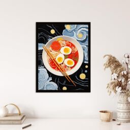 "Wee Blue Coo Wall Art Print Noodles & Doodles Ramen Food Kitchen Living Room Framed in Dark Blue - Size: W12"" x H16""" - thumbnail 4