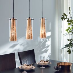 Loops Ceiling Pendant Light & 2x Matching Wall Lights Clear Glass & Gold Shade Lamp - thumbnail 4