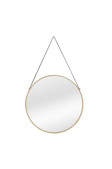 nielsen Amos Round Metal Mirror With Leather Hanging Strap 50Cm in Gold - image 1