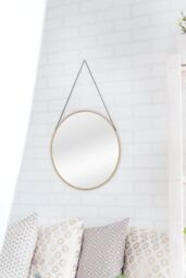 nielsen Amos Round Metal Mirror With Leather Hanging Strap 50Cm in Gold - thumbnail 2