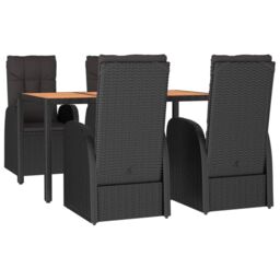 Berkfield Home 5 Piece Garden Dining Set Black Poly Rattan&Solid Wood Acacia - thumbnail 3