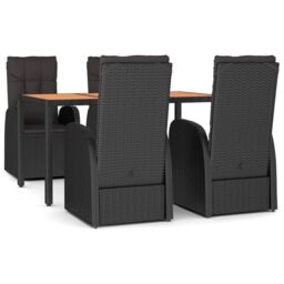 Berkfield Home 5 Piece Garden Dining Set Black Poly Rattan&Solid Wood Acacia - thumbnail 2