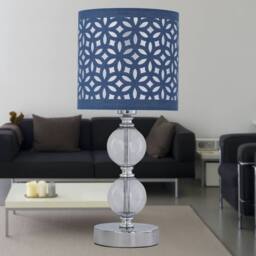First Choice Lighting Set of 2 Chrome Two Ball Table Lamps with Navy Blue Cut Out Shades in Silver - thumbnail 5