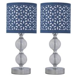 First Choice Lighting Set of 2 Chrome Two Ball Table Lamps with Navy Blue Cut Out Shades in Silver - thumbnail 1