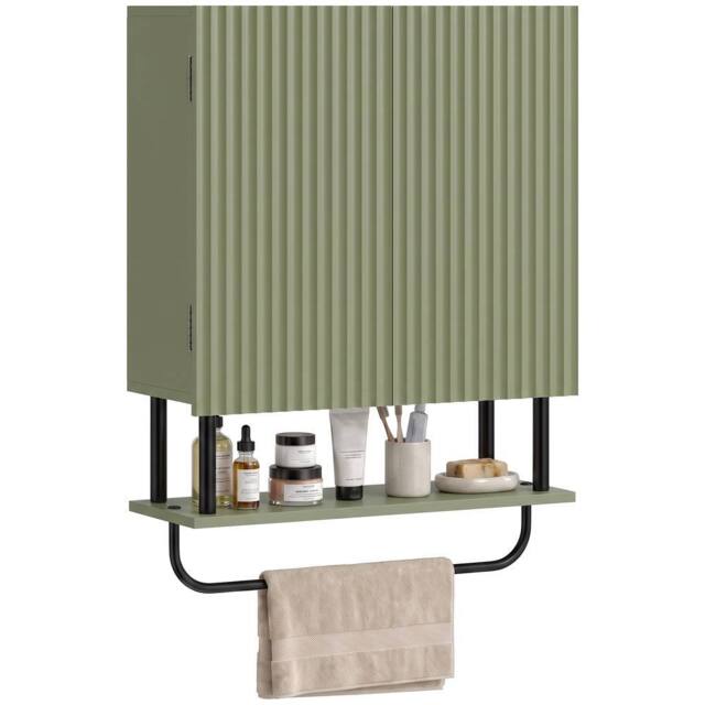 HOMCOM Modern Bathroom Wall Cabinet with 2 Wavy Doors in Green - image 1