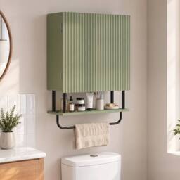 HOMCOM Modern Bathroom Wall Cabinet with 2 Wavy Doors in Green - thumbnail 2