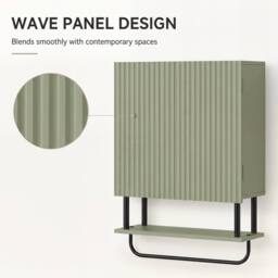 HOMCOM Modern Bathroom Wall Cabinet with 2 Wavy Doors in Green - thumbnail 5