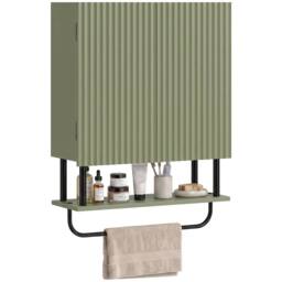 HOMCOM Modern Bathroom Wall Cabinet with 2 Wavy Doors in Green - thumbnail 1
