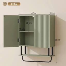 HOMCOM Modern Bathroom Wall Cabinet with 2 Wavy Doors in Green - thumbnail 3