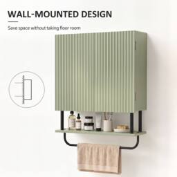 HOMCOM Modern Bathroom Wall Cabinet with 2 Wavy Doors in Green - thumbnail 6