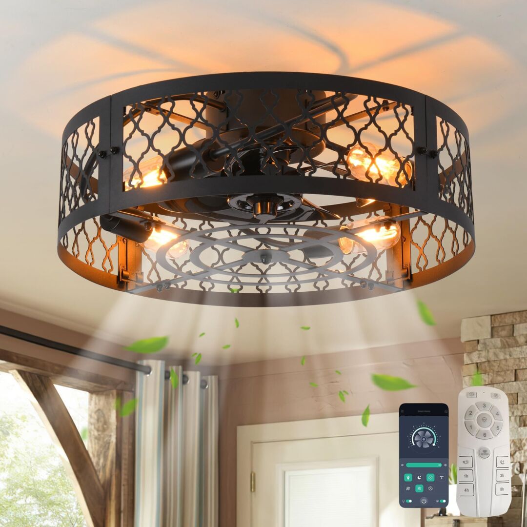 46" Industrial Farmhouse Ceiling Fan With Light & Remote - Reversible Blades, Quiet DC Motor