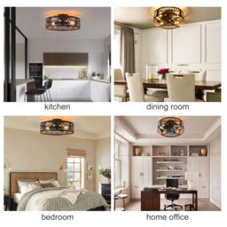 Garwarm Ceiling Fans with Lights Industrial Style Farmhouse Ceiling Fan 50cm Metal Caged Lighting E27 Flush Mount with Remote Control Black 4 Lights - thumbnail 6