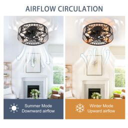 Garwarm Ceiling Fans with Lights Industrial Style Farmhouse Ceiling Fan 50cm Metal Caged Lighting E27 Flush Mount with Remote Control Black 4 Lights - thumbnail 4