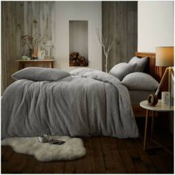 Smart Living Luxury Teddy Plain Duvet Cover & Pillowcase Set in Silver - Size: Double - thumbnail 1