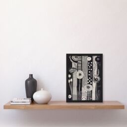 "Artery8 Black White Abstract Stripes Wildflowers Artwork Framed Art Print in Grey - Size: W12"" x H16""" - thumbnail 4