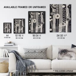 "Artery8 Black White Abstract Stripes Wildflowers Artwork Framed Art Print in Grey - Size: W12"" x H16""" - thumbnail 3