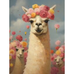 "Artery8 Wall Art Print The Llama Wedding Rose Bloom Flower Headdress Fun Artwork Kids Bedroom Poster in Pink - Size: W12"" x H16""" - thumbnail 1