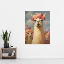 "Artery8 Wall Art Print The Llama Wedding Rose Bloom Flower Headdress Fun Artwork Kids Bedroom Poster in Pink - Size: W12"" x H16""" - thumbnail 2