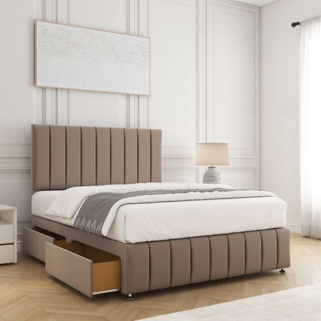 "BSSPOKE Sierra Plush Divan Bed Set 24""Headboard 2Drawers Same Side & Mattress in Bronze - Size: King" - image 1