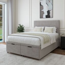 Bedmaster Luxury Velvet Ottoman Divan Base & Plain Headboard in Light Grey - Size: Double - thumbnail 2