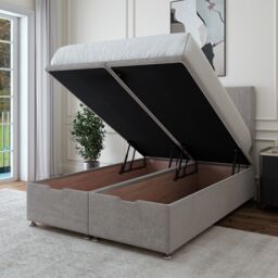 Bedmaster Luxury Velvet Ottoman Divan Base & Plain Headboard in Light Grey - Size: Double - thumbnail 3
