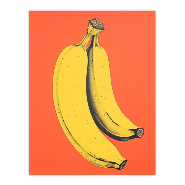 "Wee Blue Coo Wall Art Print Banana Orange Kitchen Painting Vibrant Yellow on Orange Flat Bold Colour Poster - Size: W18"" x H24""" - image 1