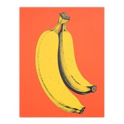 "Wee Blue Coo Wall Art Print Banana Orange Kitchen Painting Vibrant Yellow on Orange Flat Bold Colour Poster - Size: W18"" x H24""" - thumbnail 1