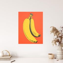 "Wee Blue Coo Wall Art Print Banana Orange Kitchen Painting Vibrant Yellow on Orange Flat Bold Colour Poster - Size: W18"" x H24""" - thumbnail 4