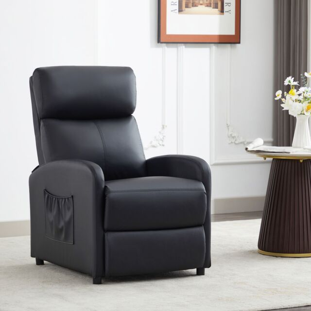 MCC Direct CozyLiving Push Back Chair Faux Leather Reclining Pushback Arm Sofa Black - image 1