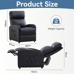 MCC Direct CozyLiving Push Back Chair Faux Leather Reclining Pushback Arm Sofa Black - thumbnail 6