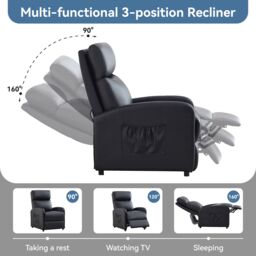 MCC Direct CozyLiving Push Back Chair Faux Leather Reclining Pushback Arm Sofa Black - thumbnail 5