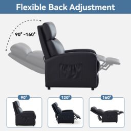 MCC Direct CozyLiving Push Back Chair Faux Leather Reclining Pushback Arm Sofa Black - thumbnail 4