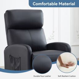 MCC Direct CozyLiving Push Back Chair Faux Leather Reclining Pushback Arm Sofa Black - thumbnail 2