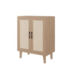 EONLION Rattan Storage Cabinet, 2-Door Sideboard TV Stand in Light Oak - thumbnail 9