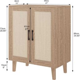 EONLION Rattan Storage Cabinet, 2-Door Sideboard TV Stand in Light Oak - thumbnail 2