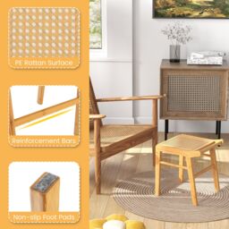 Costway Bamboo Vanity Stool Living Room Makeup Dressing Rattan Top Ottoman Footrest in Natural - thumbnail 3