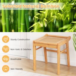 Costway Bamboo Vanity Stool Living Room Makeup Dressing Rattan Top Ottoman Footrest in Natural - thumbnail 4